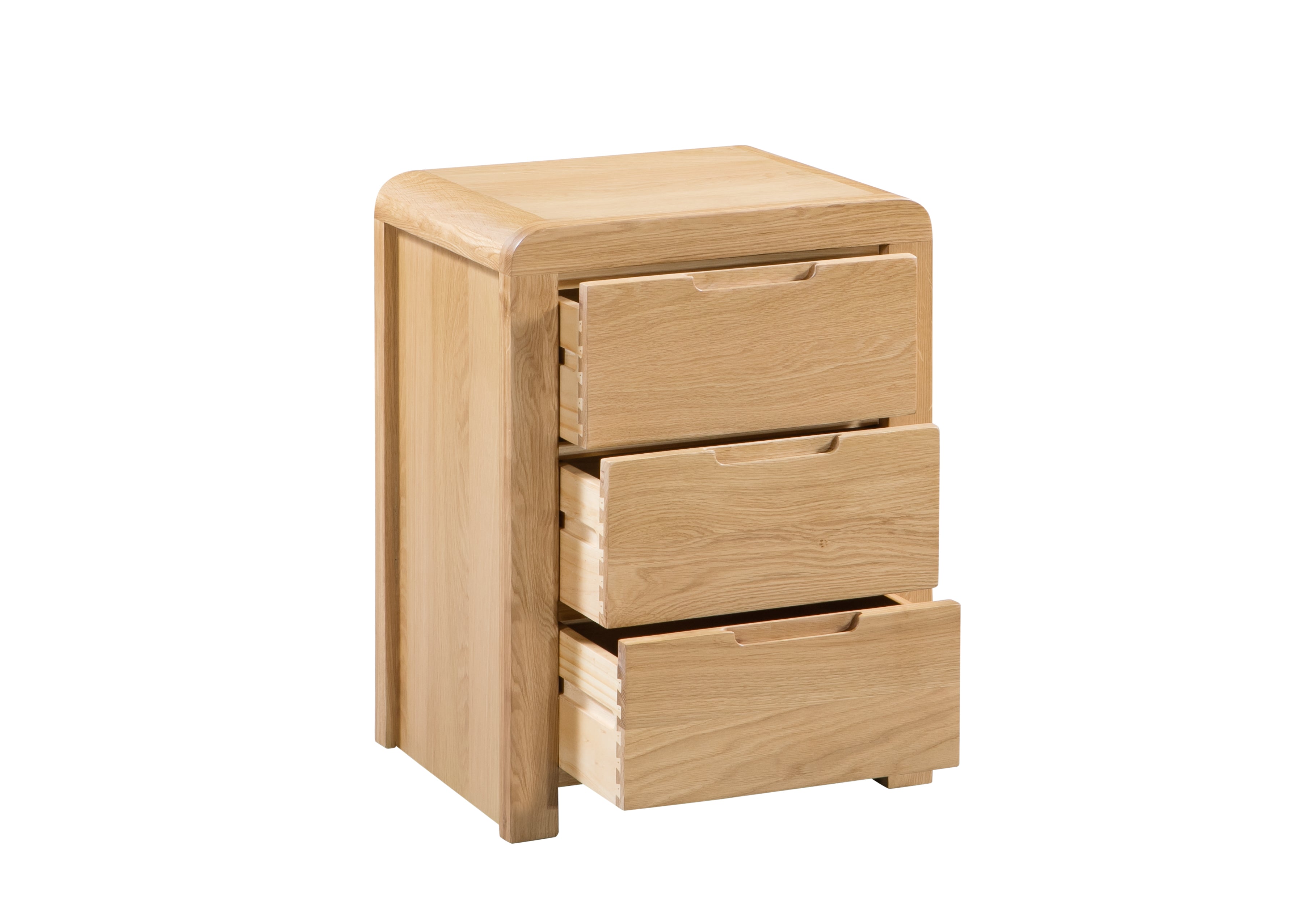 Curve Natural Oak Wood Bedside Table | 3 Drawers